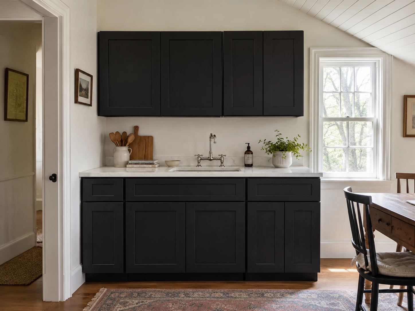 Black Shaker kitchen cabinets in a Cleveland, Ohio kitchen