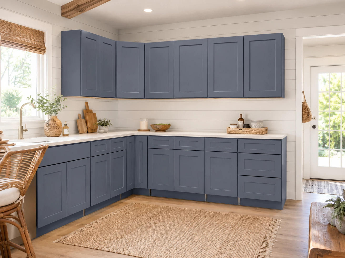 Coastal farmhouse kitchen with grey RTA cabinets in Cleveland, Ohio