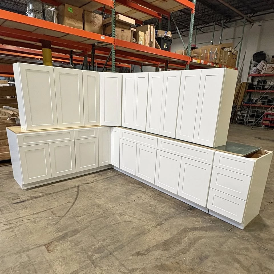 Complete White Shaker RTA kitchen cabinet set at the Cleveland, Ohio warehouse