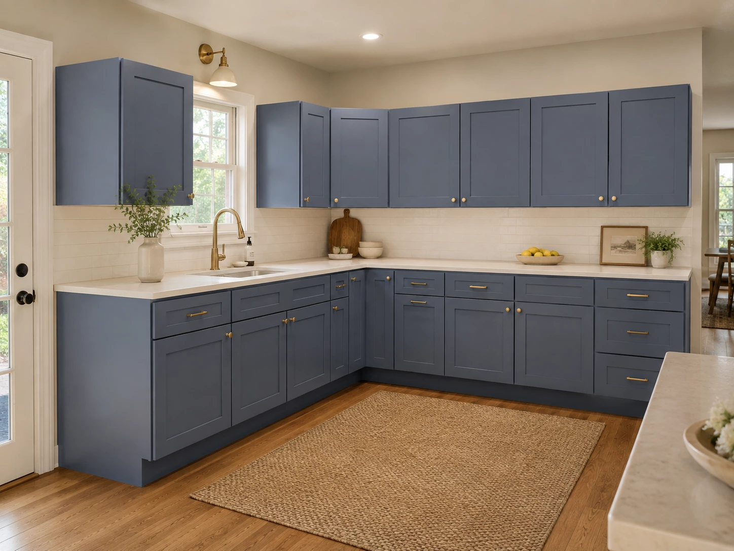 Farmhouse kitchen with grey Shaker cabinets in Cleveland, Ohio