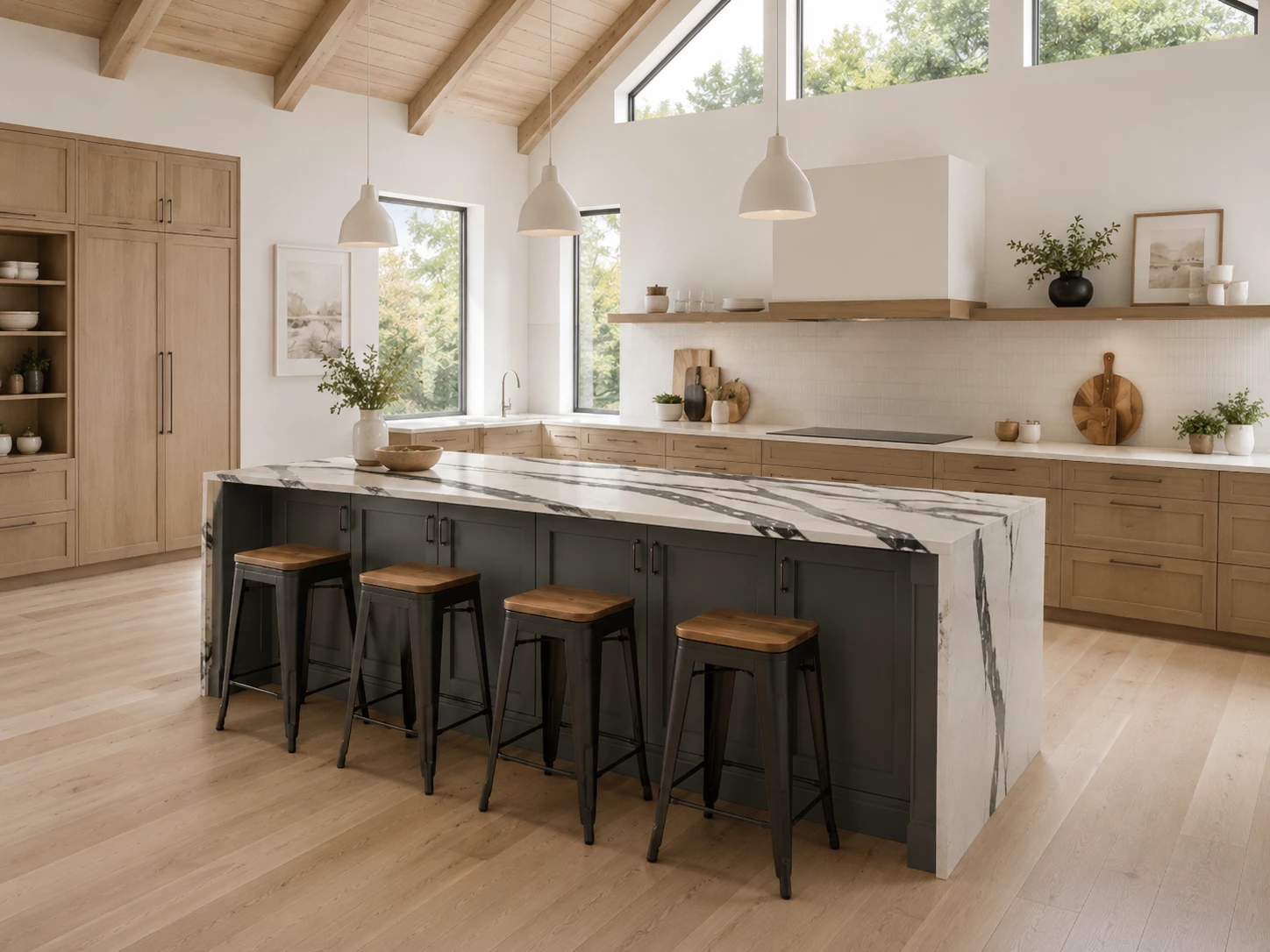 Dark gray cabinet kitchen island with storage in Cleveland, Ohio