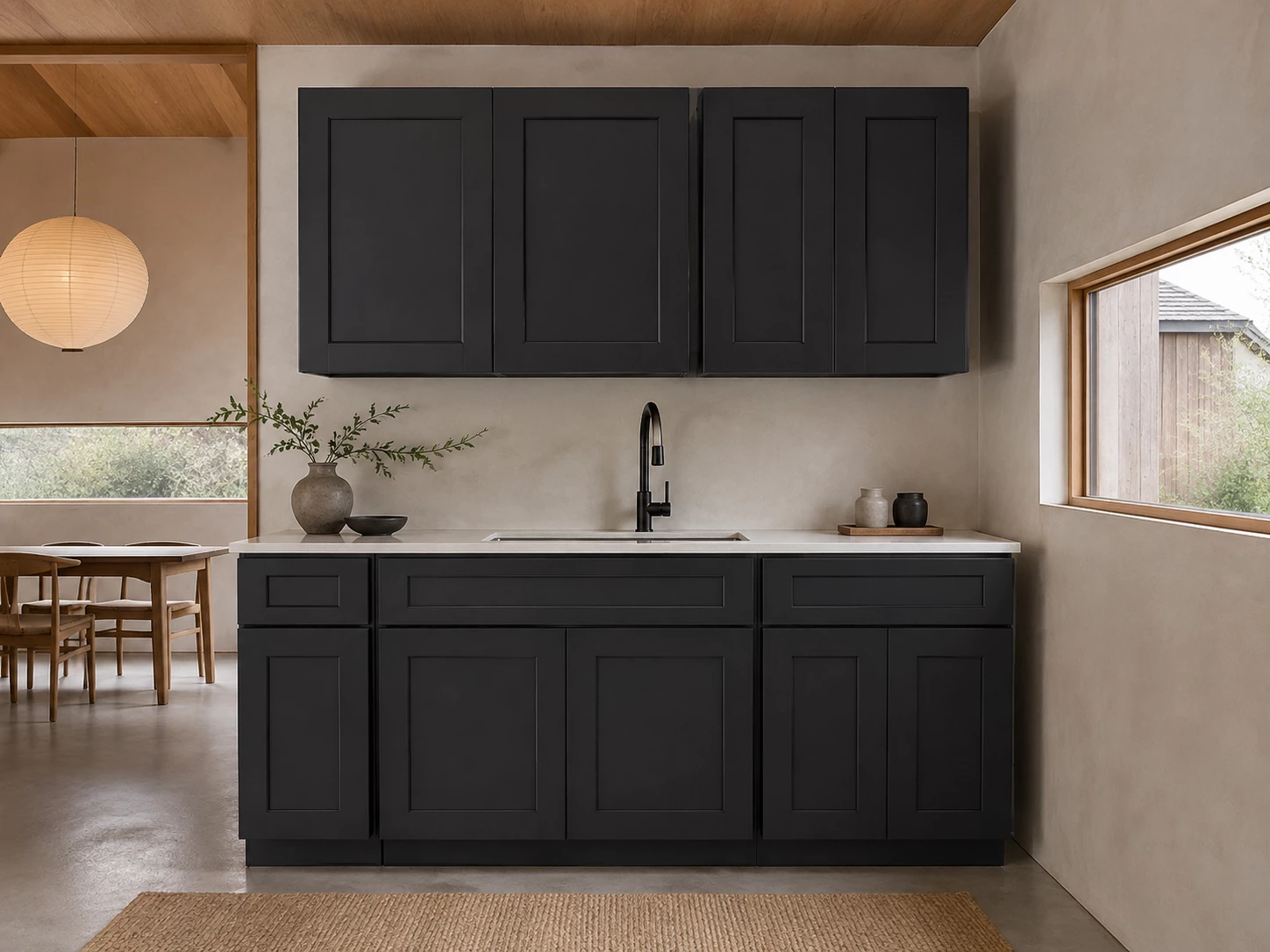 Black Shaker cabinets in a cottage kitchen in Cleveland, Ohio