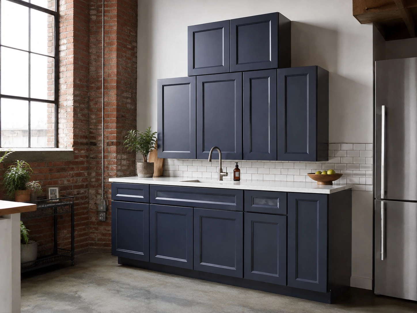 Farmhouse kitchen with Navy Blue RTA cabinets in Cleveland, Ohio