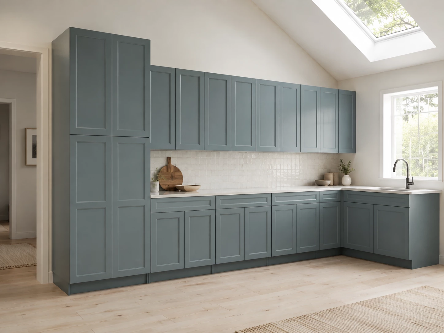 Green Bevel kitchen cabinets in a warm traditional Cleveland, Ohio home