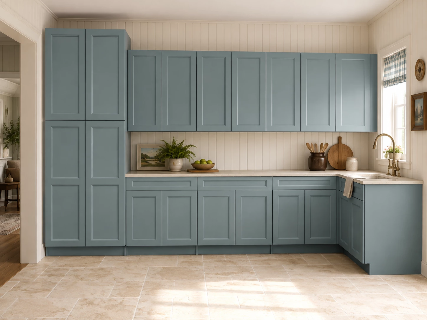 Green Bevel RTA cabinets in a bright contemporary kitchen in Cleveland, Ohio
