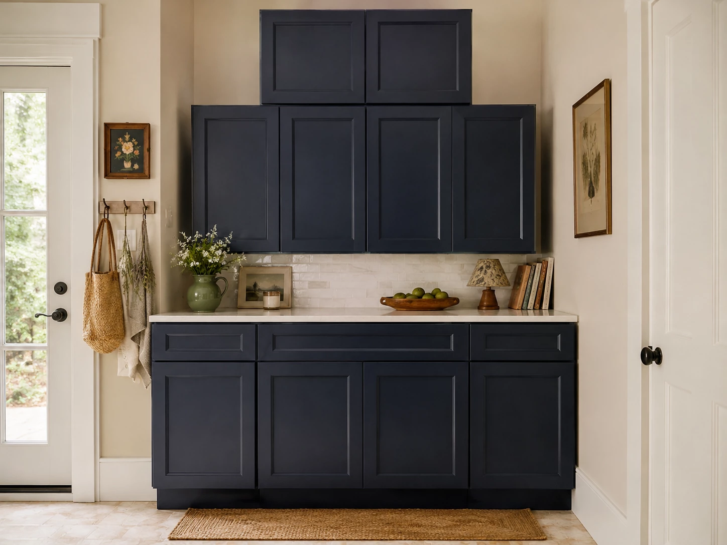 Industrial loft kitchen with Navy Shaker cabinets in Cleveland, Ohio