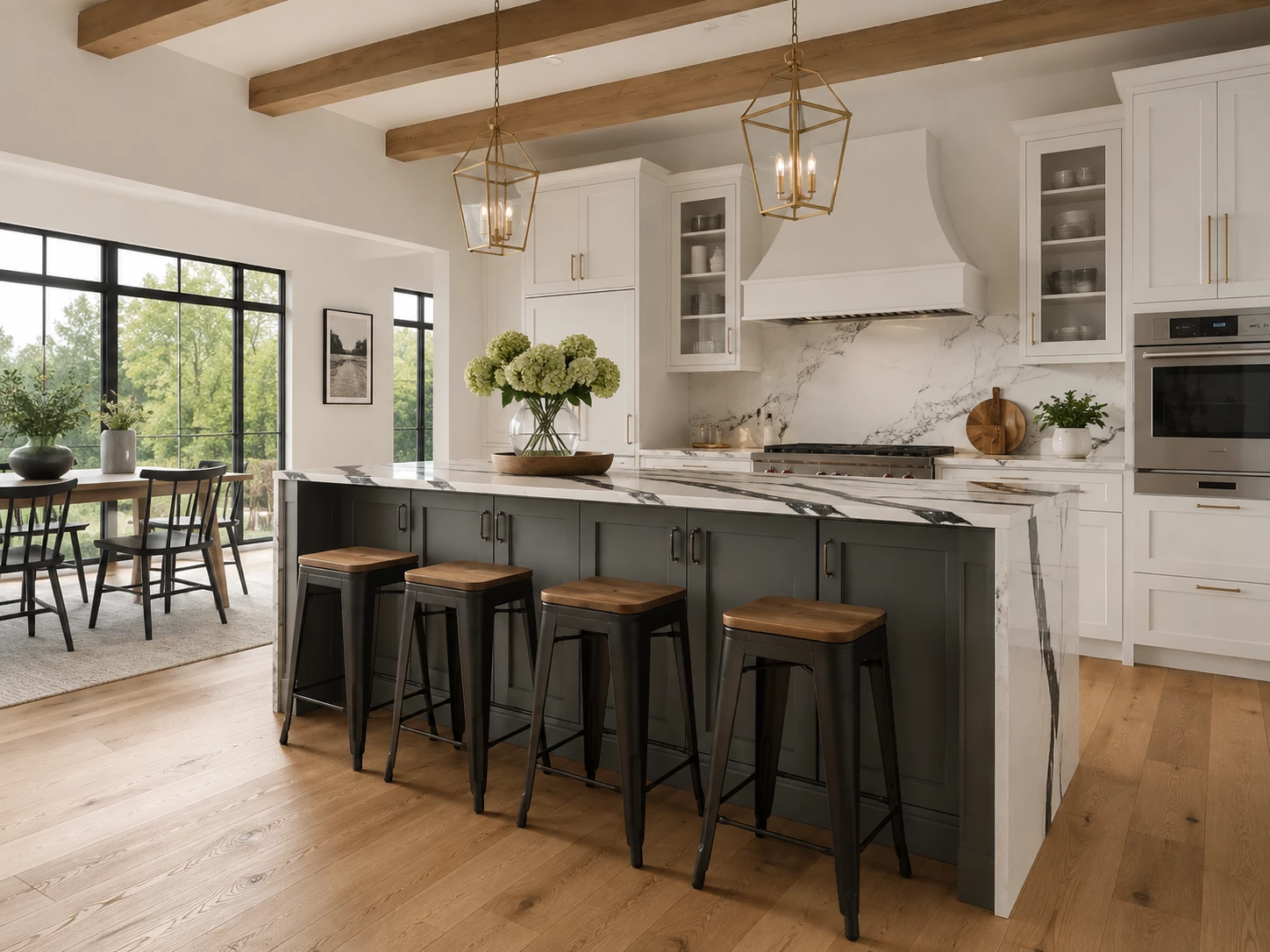 Kitchen island with bold black veined quartz in Cleveland, Ohio