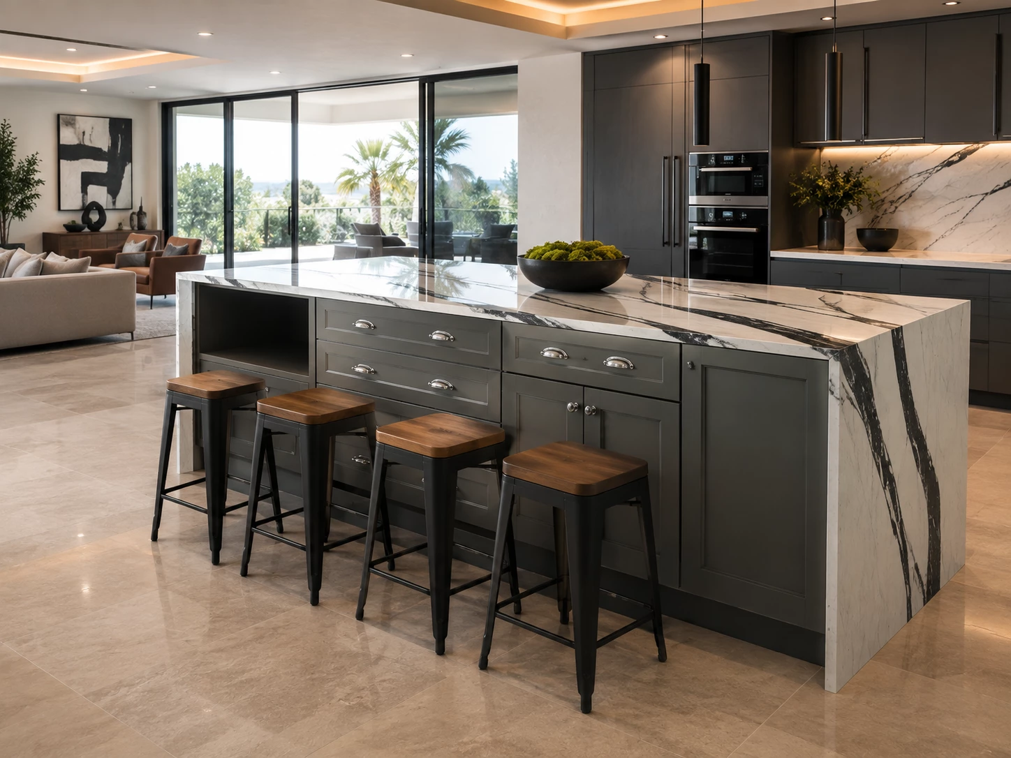 Modern farmhouse dark gray kitchen island in Cleveland, Ohio