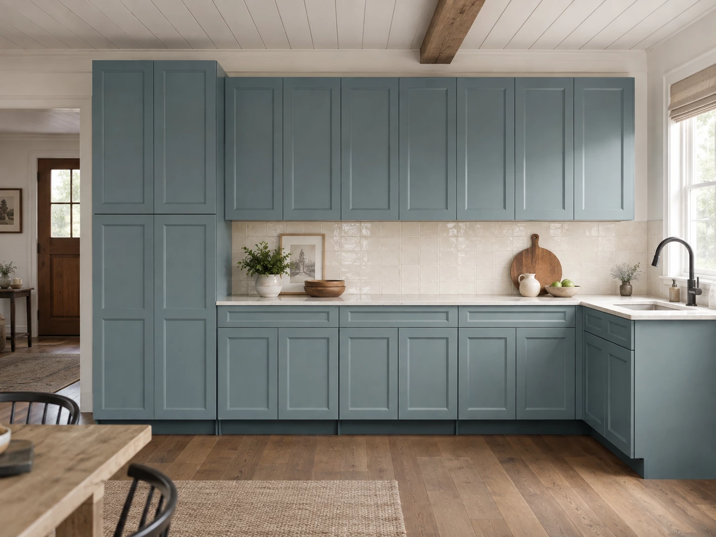 Modern green Bevel cabinets in a city view kitchen in Cleveland, Ohio