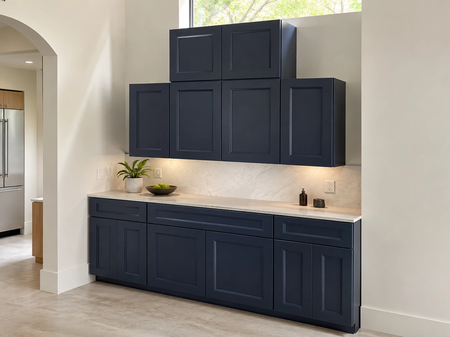 Navy Blue kitchen cabinets with under cabinet lighting in Cleveland, Ohio