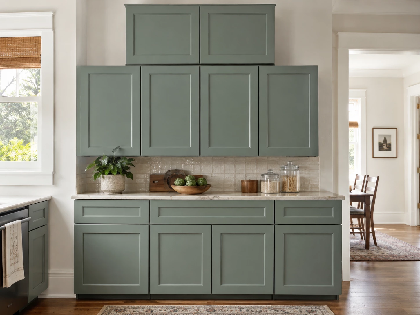 Sage green shaker RTA kitchen cabinet set in Cleveland, Ohio