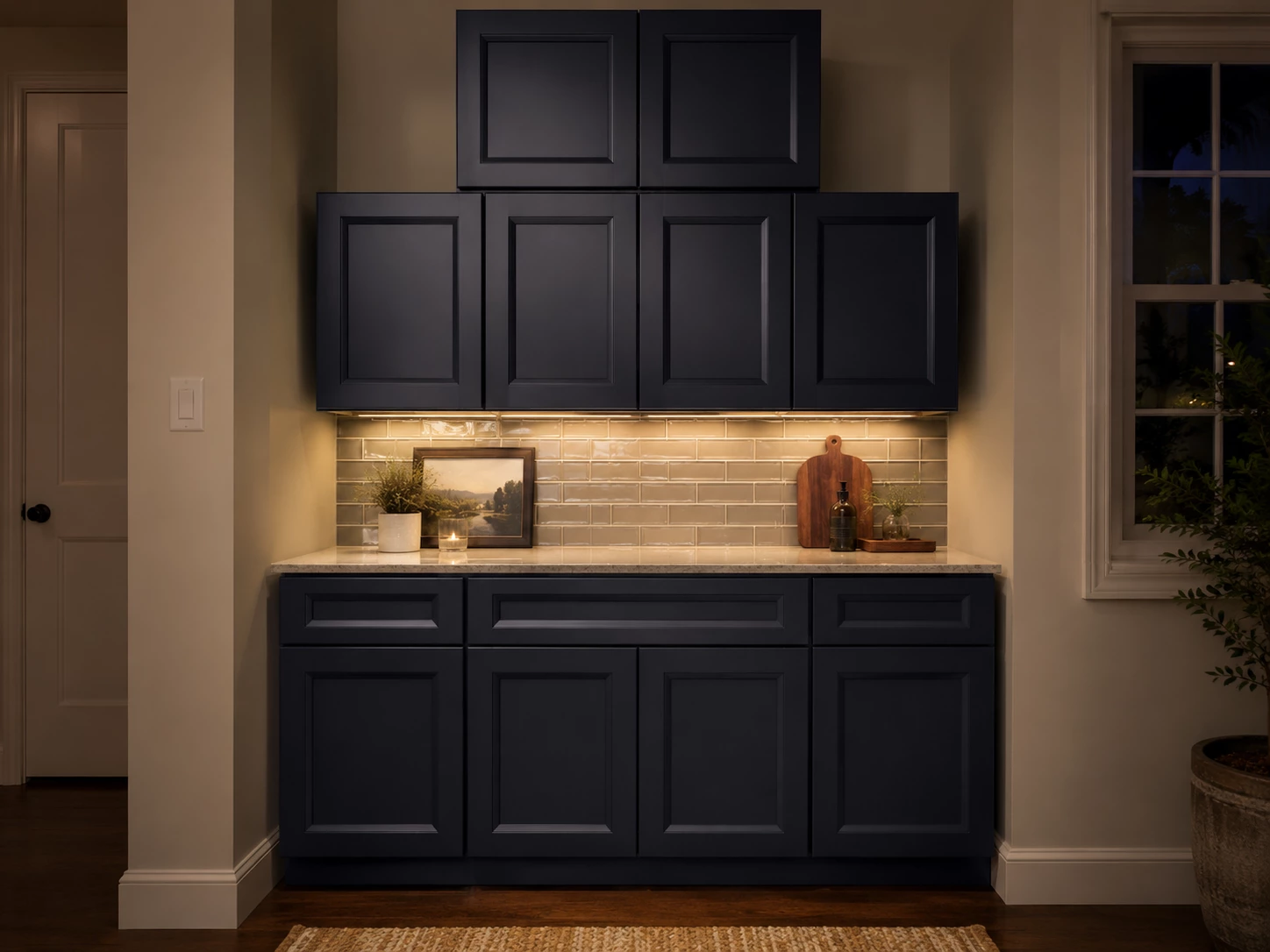 Sunlit kitchen with a Navy Shaker cabinet design in Cleveland, Ohio