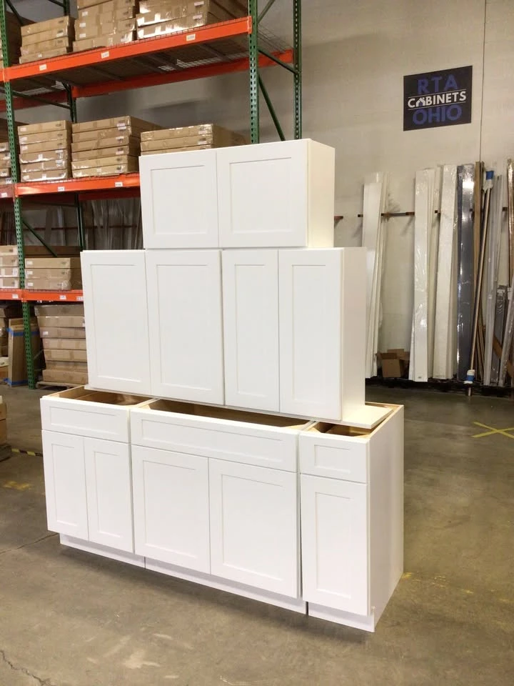 White Shaker 96 inch kitchen cabinet package at the Cleveland warehouse