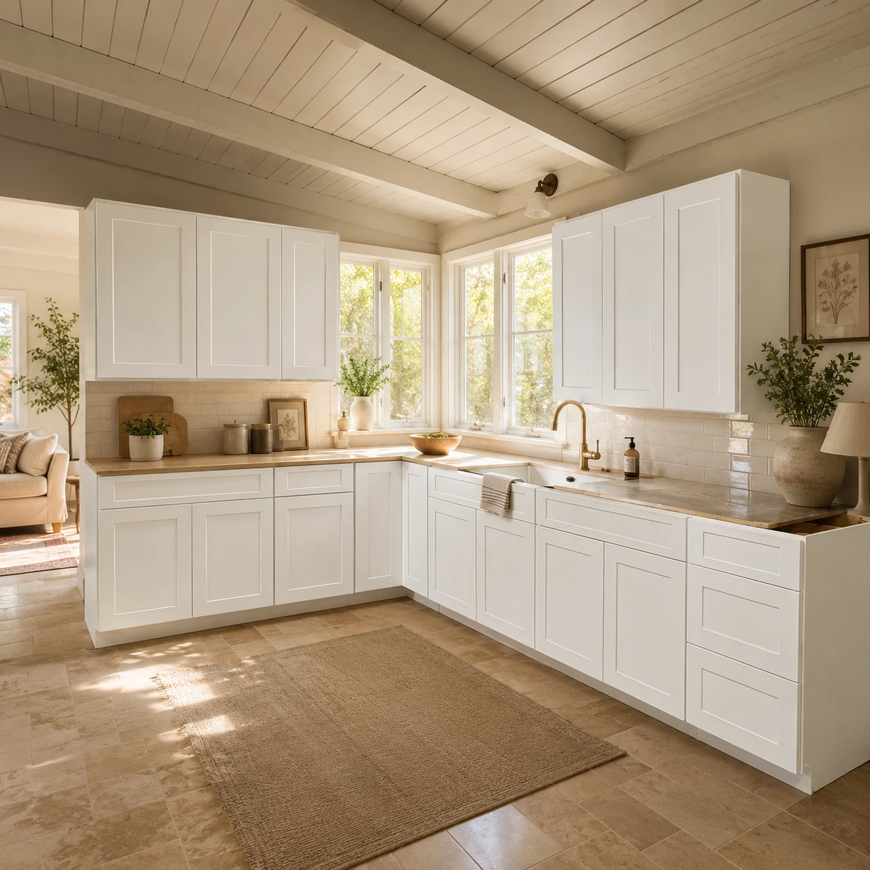 White Shaker cabinets in a farmhouse kitchen in Cleveland, Ohio