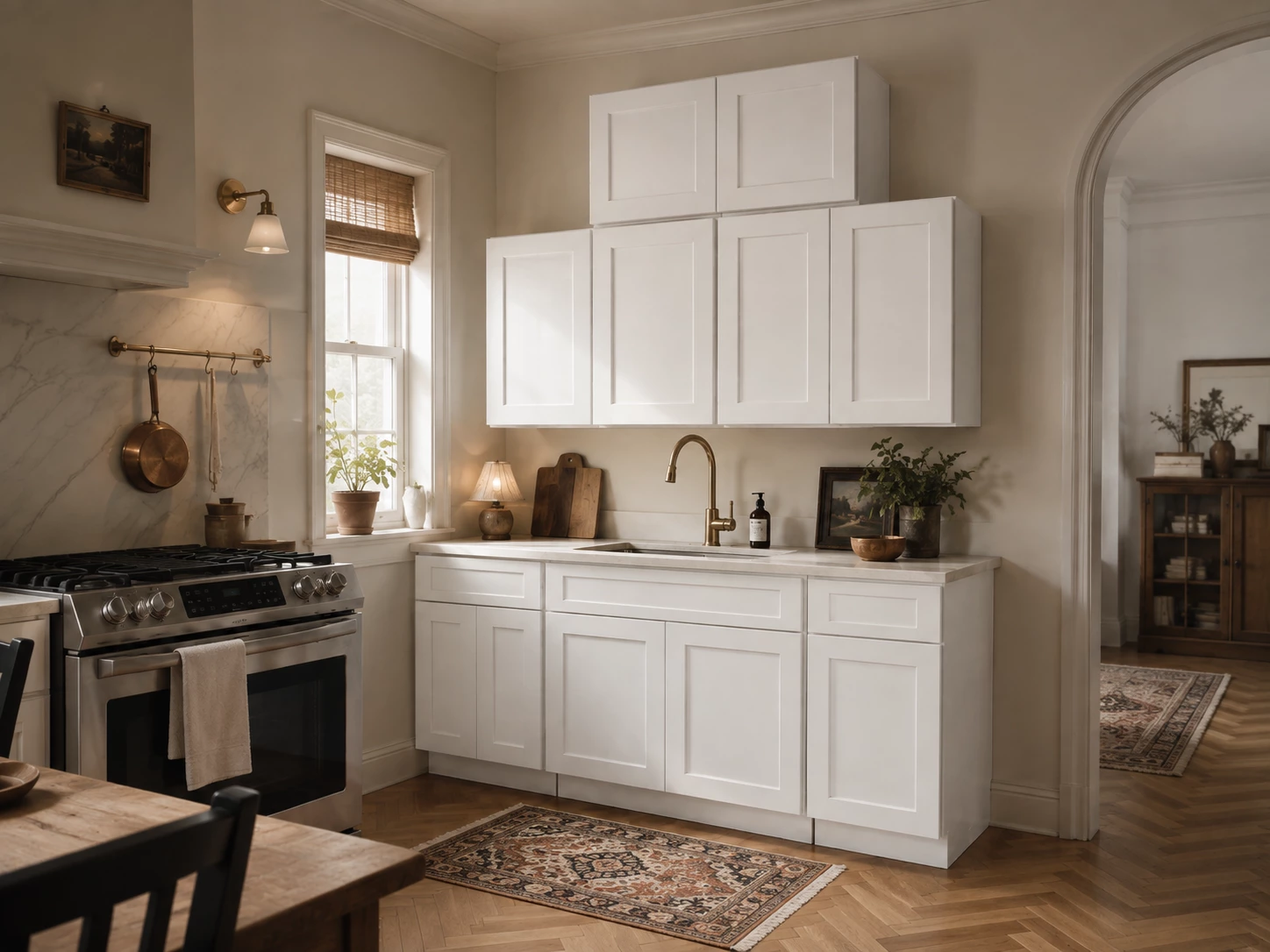 White Shaker kitchen cabinet set in a traditional kitchen in Cleveland, Ohio