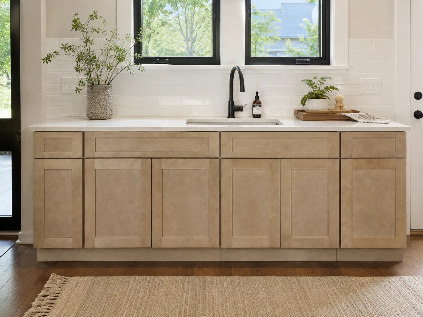 Driftwood stained shaker cabinets in a mediterranean style kitchen in Cleveland, Ohio