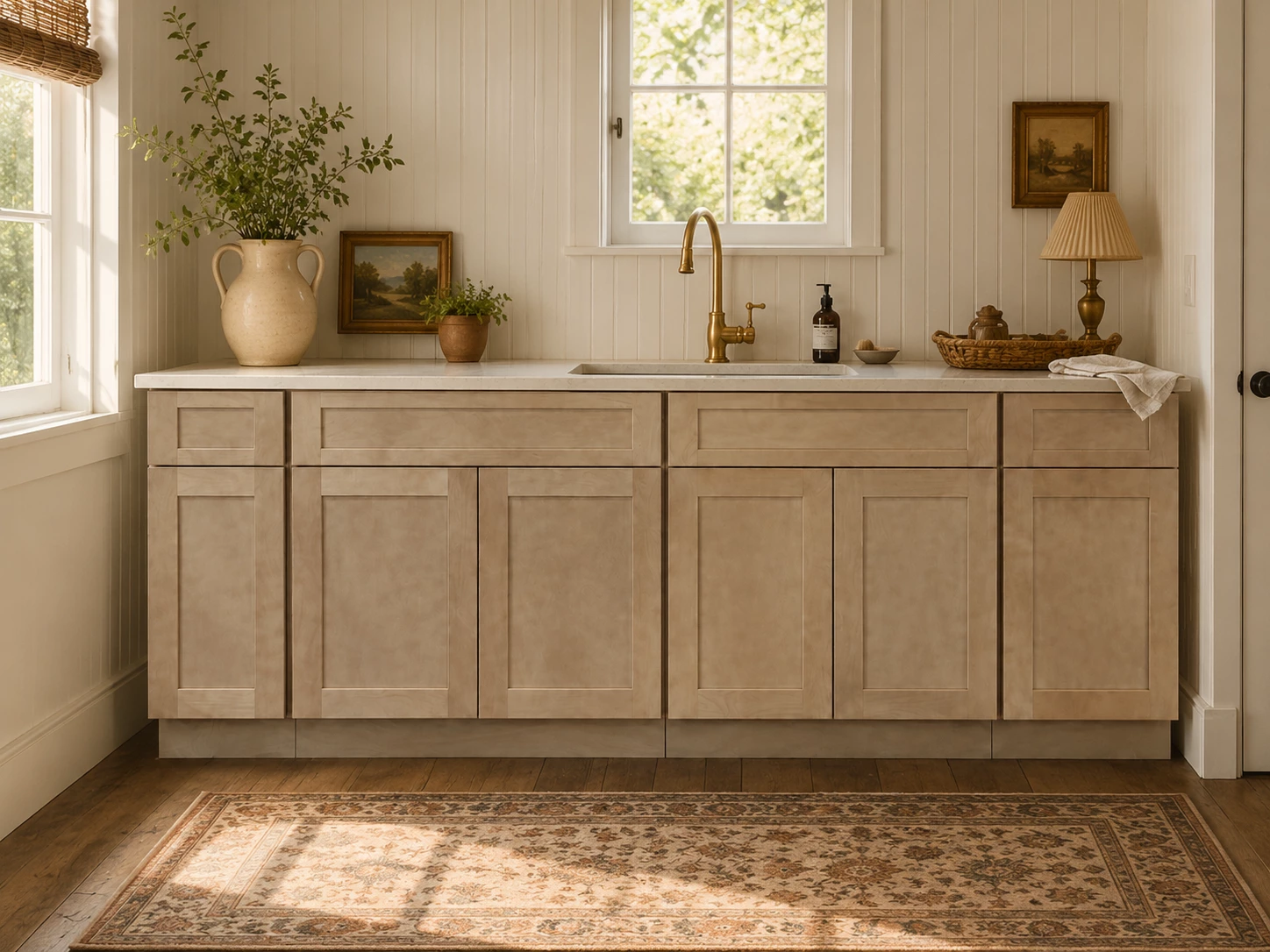 Driftwood Wood Stain cabinets in an industrial loft kitchen in Cleveland, Ohio
