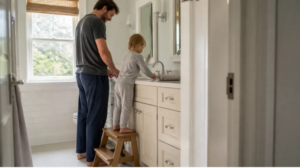 shared bathroom vanity cabinet height comfort