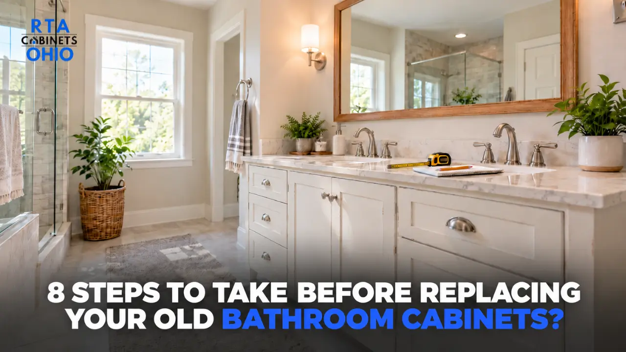 Homeowner planning to replace old bathroom cabinets near Parma Heights, Ohio