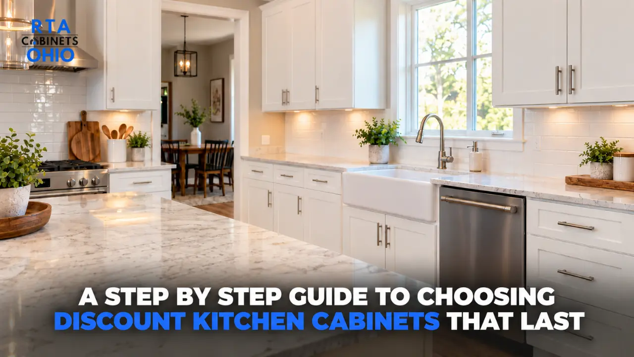 Homeowner planning discount kitchen cabinets near Parma Heights with a tape measure and floor plan